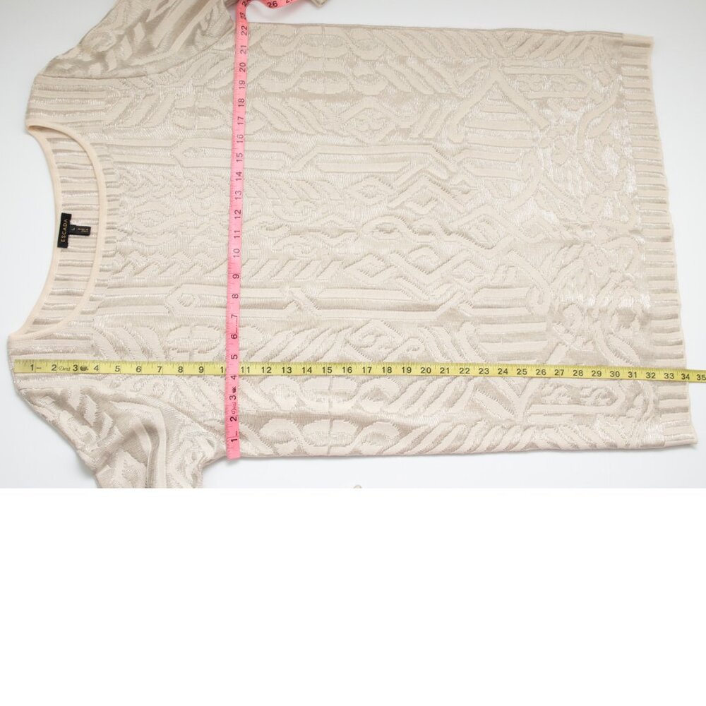 Escada Sowustar Sweater Dress Cable Shift Long Sleeve Metallic Cream Size Large - Picture 10 of 12